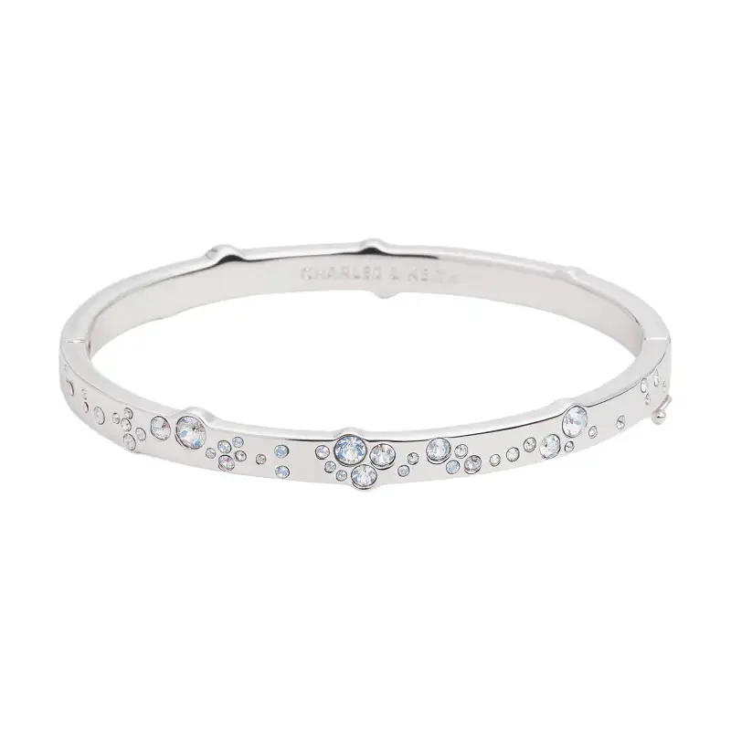 CHARLES&KEITH Small ck, popular and versatile spring style, simple bright diamond temperament ring, good luck at dinner party and annual meeting, brass crystal bracelet, women's model, Silver Silver/Rose Gold