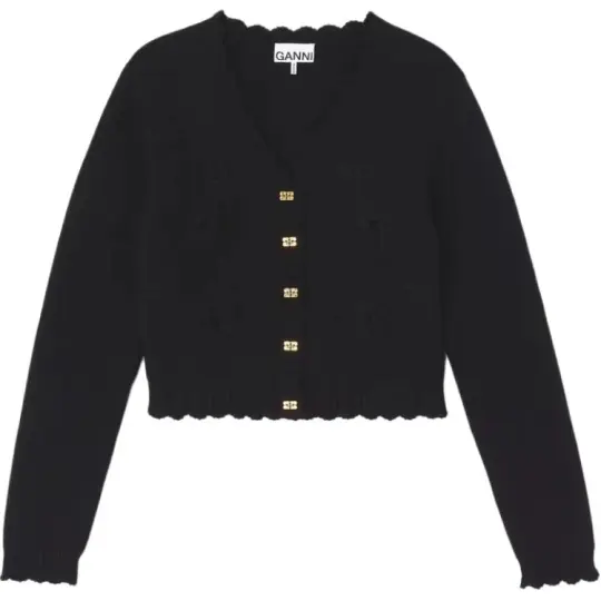 Ganni Crochet Appliqué Cropped Cardigan