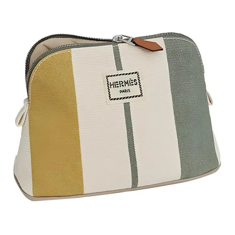 HERMES Bolide Cotton Bowling Bags Storage Bag Makeup Bag Toiletry Bag Medium Women's Green Multicolor