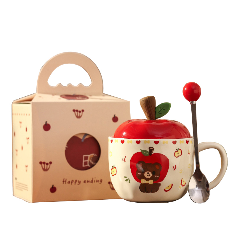 Apple, cute ceramic high quality coffee tea cup, gift box, 420 ml