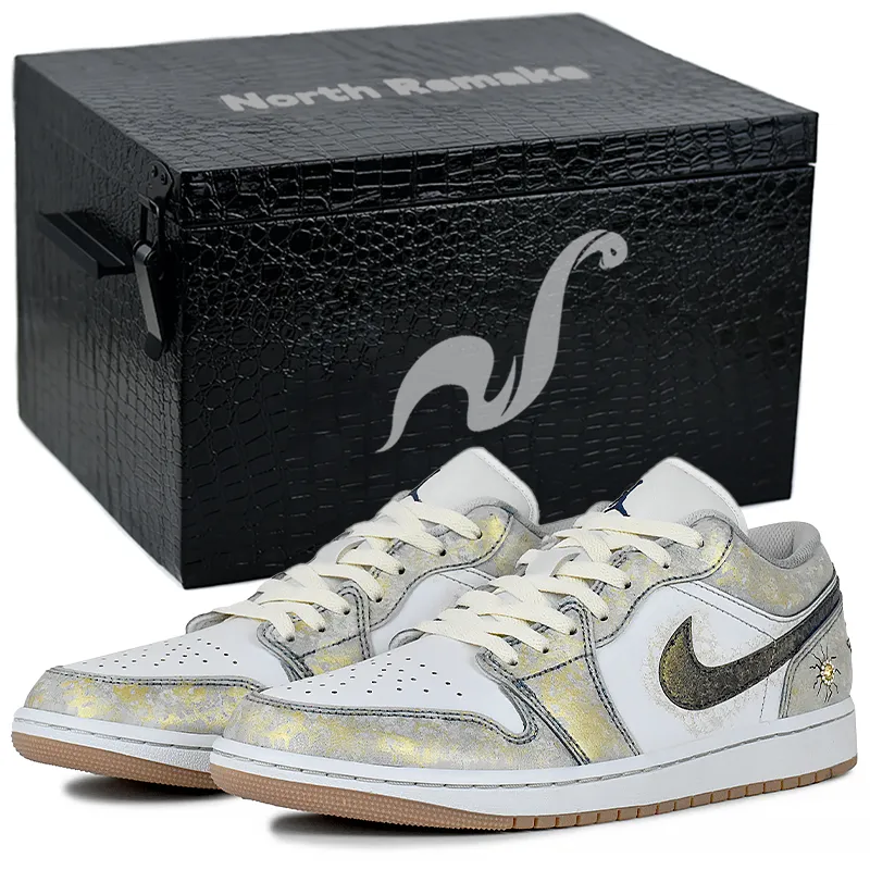 Jordan Air Jordan 1 Wear resistant And Lightweight Low top Vintage Basketball Shoes Men's White gray gold