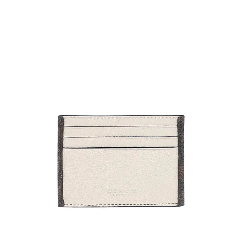 COACH Card Case Grain Leather Card Holder Men's White