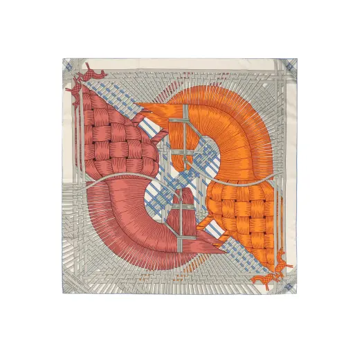 HERMES 2 Horses Weaving Love Horse Head Piano Silk Scarves Women's