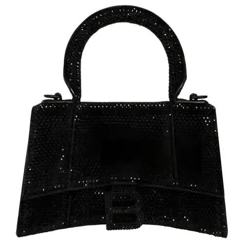 Balenciaga Hourglass Cow Leather One Shoulder Handbag Women's Black