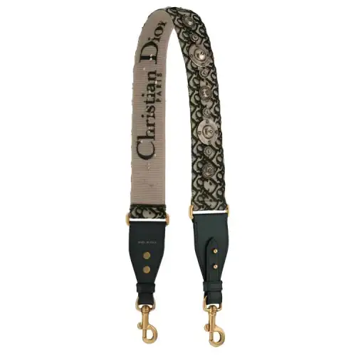 DIOR Embroidery With Cow Leather And Canvas Bag Straps Women's Green