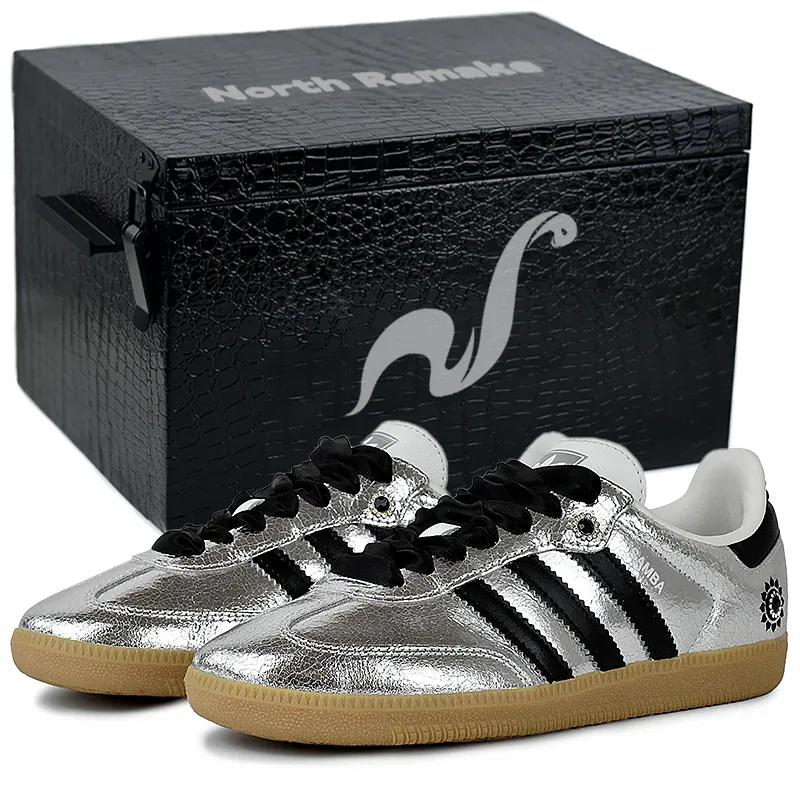 Adidas Originals SAMBA OG Wear resistant And Lightweight Low top Skateboard Shoes Women's Silver Black