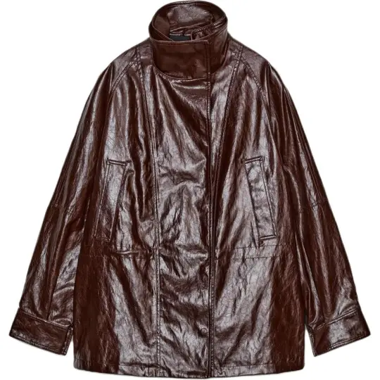 ZARA ZW series, модная свободная куртка с высоким воротником и длинными рукавами, регулируемая талия, женский стиль