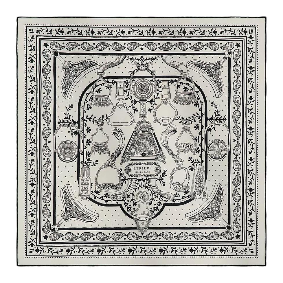 Женский шарф Hermes (черно-белый)