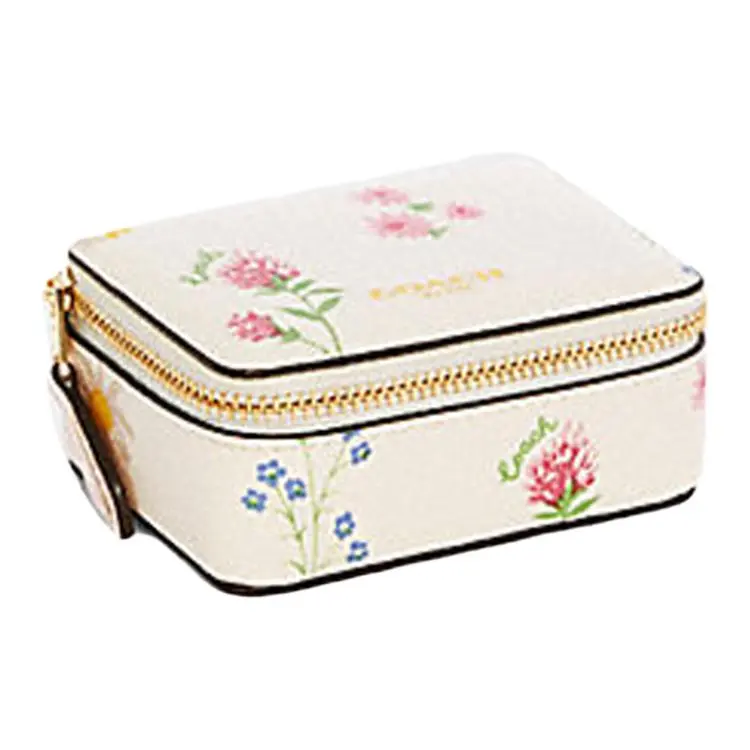 COACH Jewelry Box Coated Canvas With Leather Makeup Bag Mini Unisex White