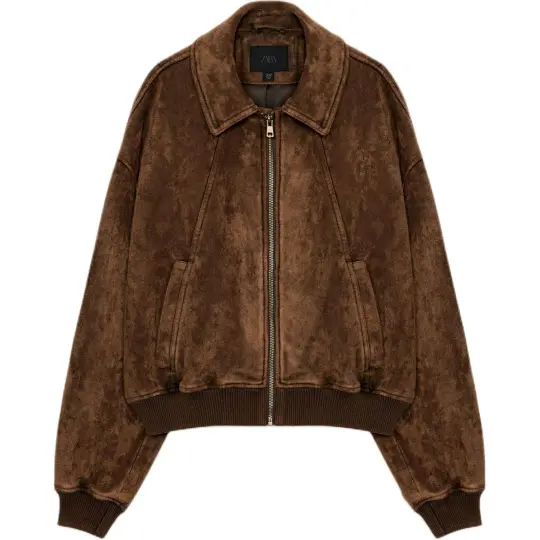 ZARA Trf New Year Series SS26 Замшевая однотонная повседневная женская куртка с длинными рукавами с лацканами