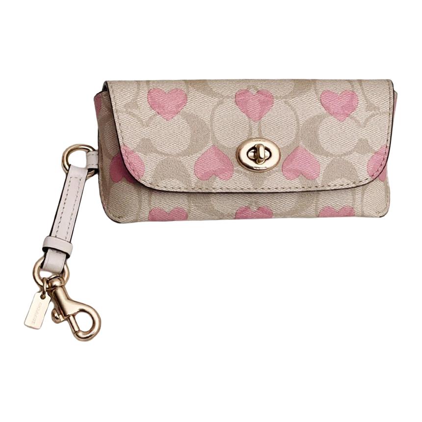 COACH Sunglass Case Canvas With Leather Eyeglass Pouch Small Women's Gold & Multicolor