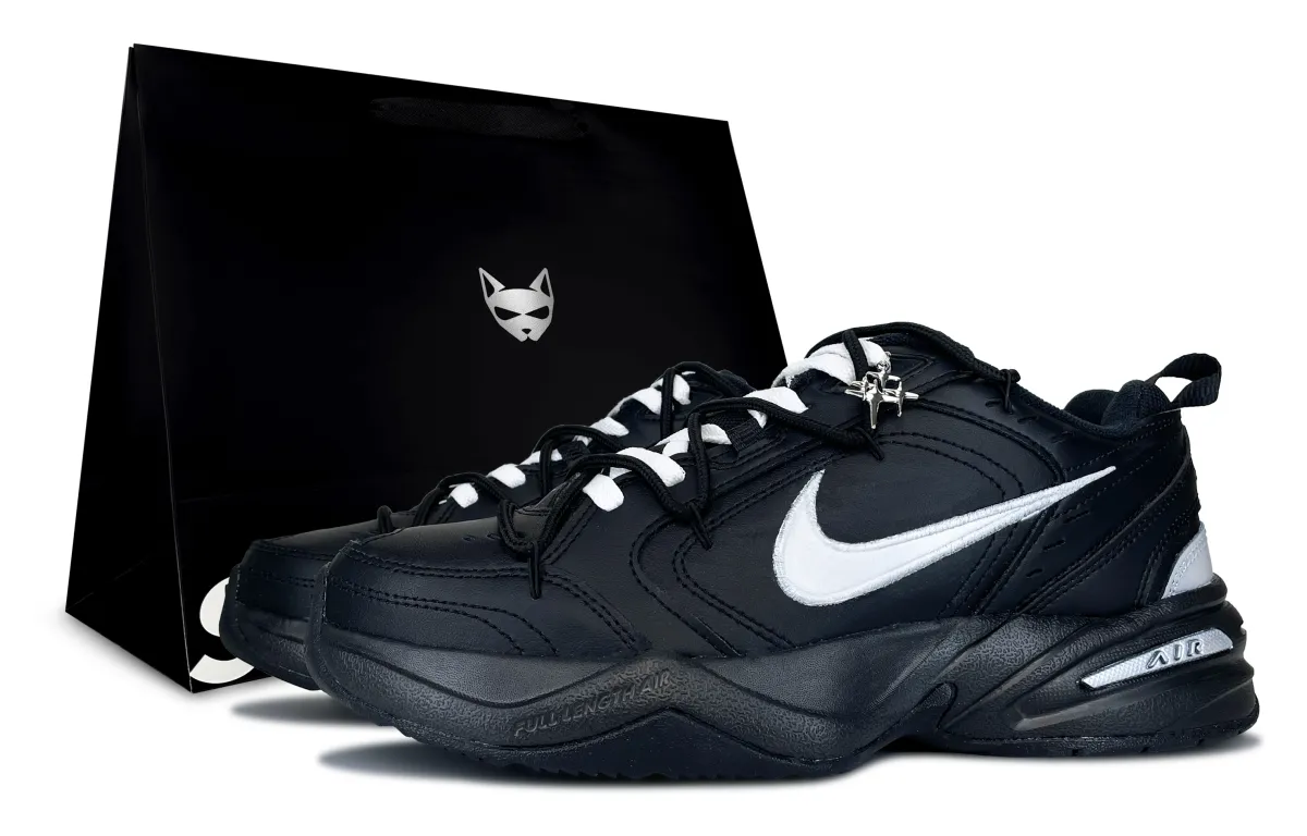 Nike Air Monarch 4 Zero Point Reflection, Shimmery Cat Low top Chunky Sneakers Unisex Black Silver