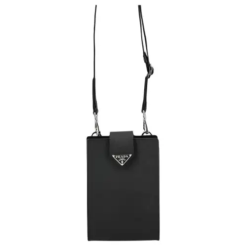 PRADA Leather Cell Phone Pouch, Shoulder Bag Men's Black