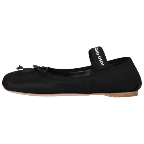 MIU MIU Logo-strap Satin Ballerina Pumps