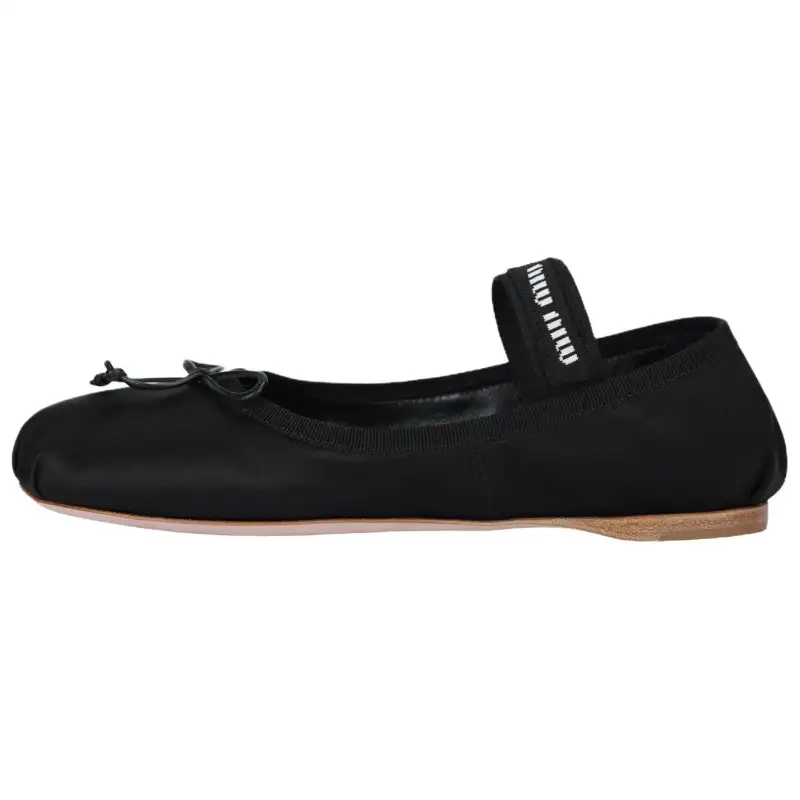 MIU MIU Logo-strap Satin Ballerina Pumps