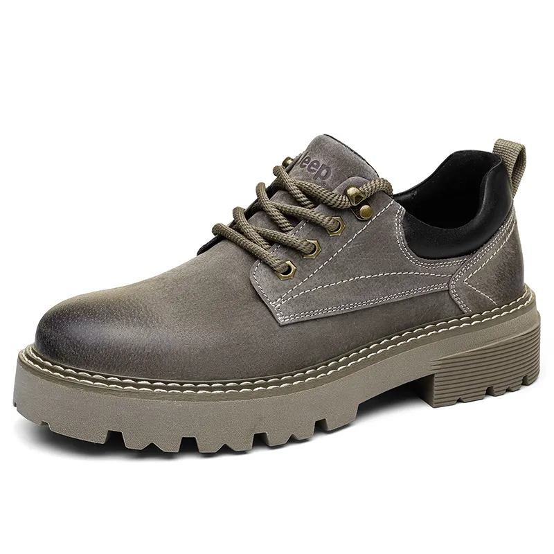 Jeep Classic Vintage Yellow Boots, Fleece Lined Combat Boots Platform 4 5CM Men's
