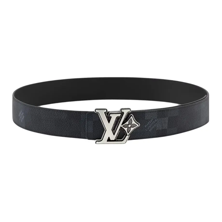 LOUIS VUITTON Leather Damoflage Coated Canvas Leather Belts Men's Black Width 4cm