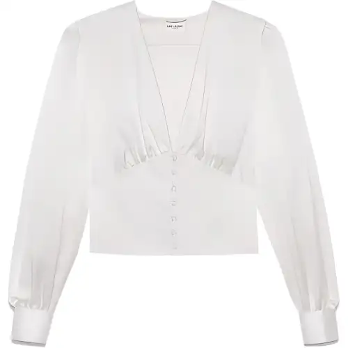 SAINT LAURENT Shirts Women's Milk White V Neck Moderate Shirt