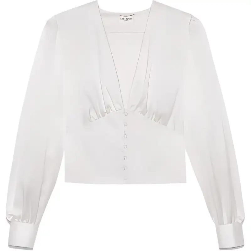 SAINT LAURENT Shirts Women's Milk White V Neck Moderate Shirt