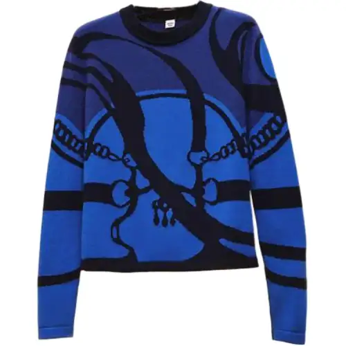 HERMES Cashmere Sweaters Women's Blue Crew Neck Moderate