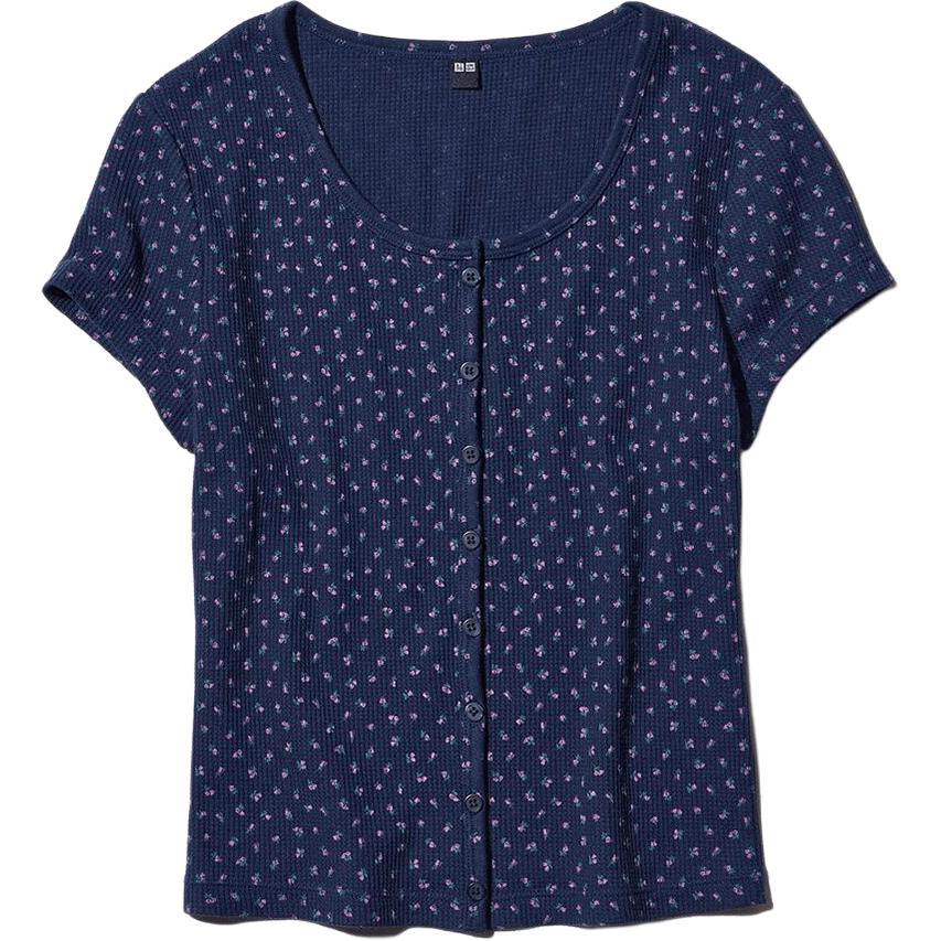 Женская футболка UNIQLO Textured Print Shirt (серая)