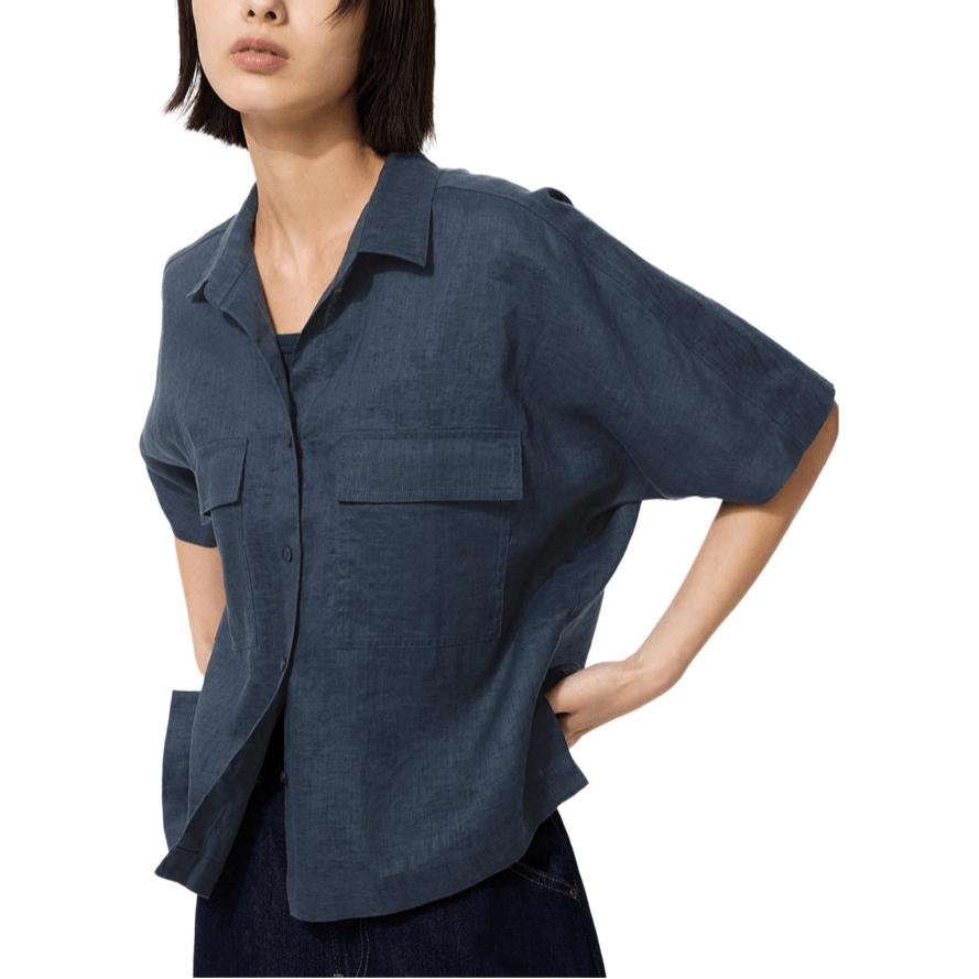 Женская рубашка UNIQLO Short Sleeve Cardigan Shirt (бежевая)