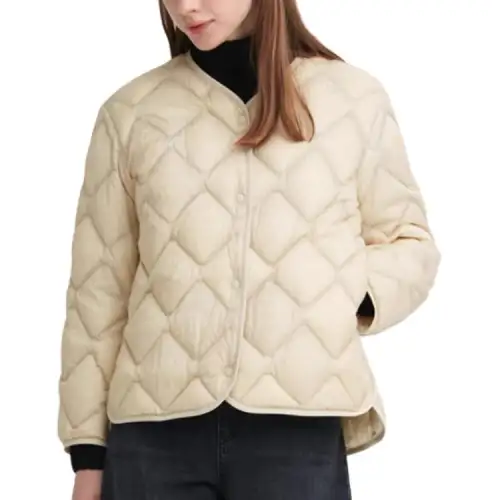 UNIQLO Down Jackets Women's Light Beige V Neck Moderate Down Jacket