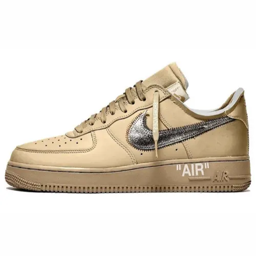 Nike x OFF WHITE Air Force 1 Fashion Slip Resistant Cushioning Low top Skateboard Shoes Men's Gold
