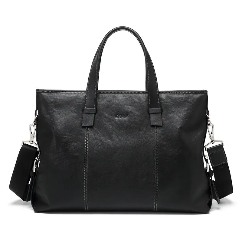 GOLF Cow Leather With Synthetic Leather 13.3 Inches Laptop Bag, Portable, One Shoulder Briefcase Large Men's Black