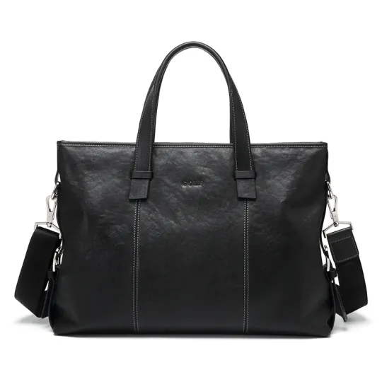 GOLF Cow Leather With Synthetic Leather 13.3 Inches Laptop Bag, Portable, One Shoulder Briefcase Large Men's Black