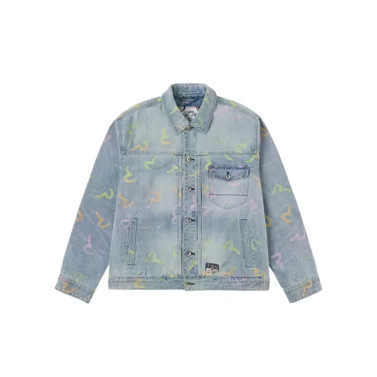 EVISU 2026 весенняя мужская джинсовая куртка по всей поверхности с узором чайки