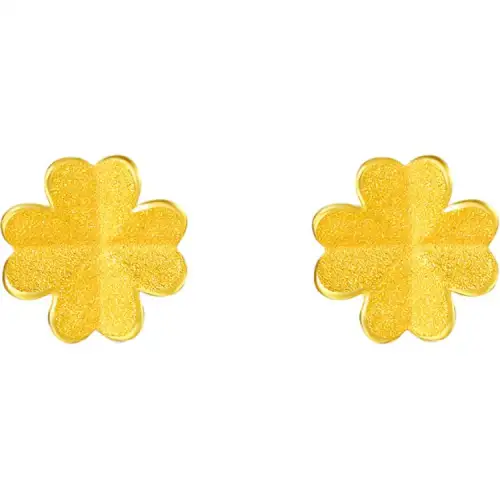 Saturday Blessing, always lucky, small golden flower, love, four-leaf clover, ear piercing, generous good luck ritual, pure gold, priced by gram, gold earrings, women's style