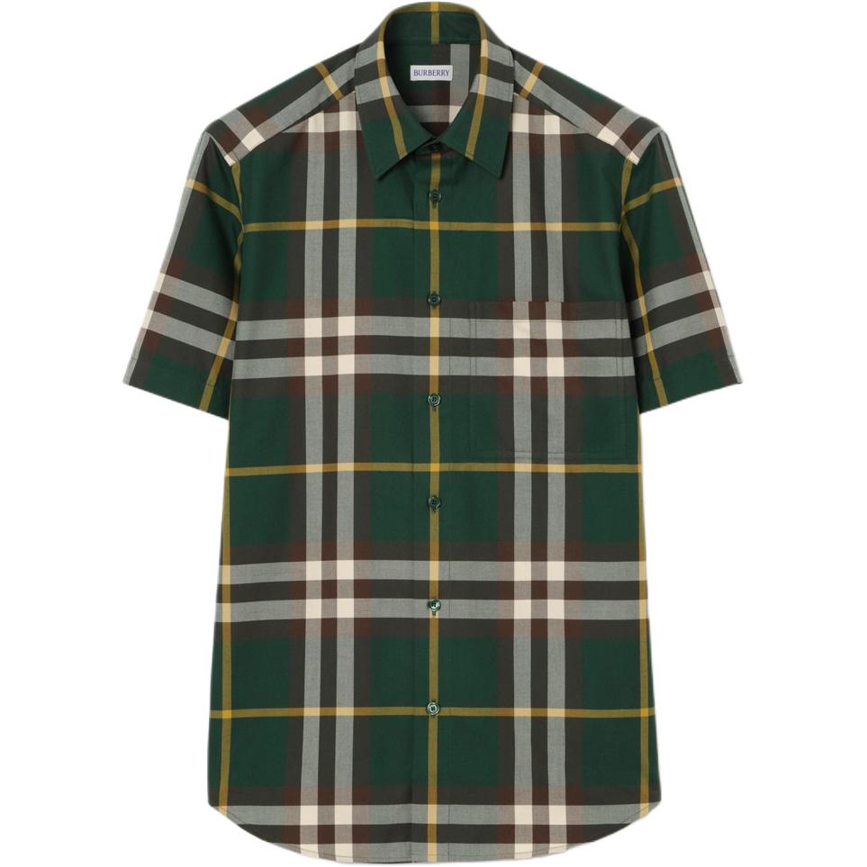 Burberry Burberry checked cotton twill short-sleeved shirt with front patch pockets, regular fit, men's style