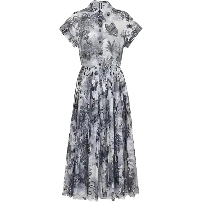 DIOR Quarterly New Products Short Sleeved Dresses Women's White Shirt Collar Moderate Mid Length
