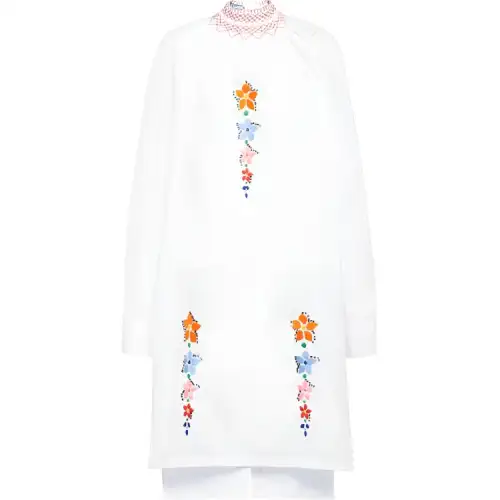 PRADA Long Sleeved Dresses Women's White Stand Collar Moderate Mid Length