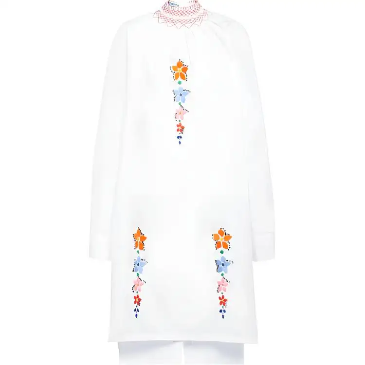 PRADA Long Sleeved Dresses Women's White Stand Collar Moderate Mid Length