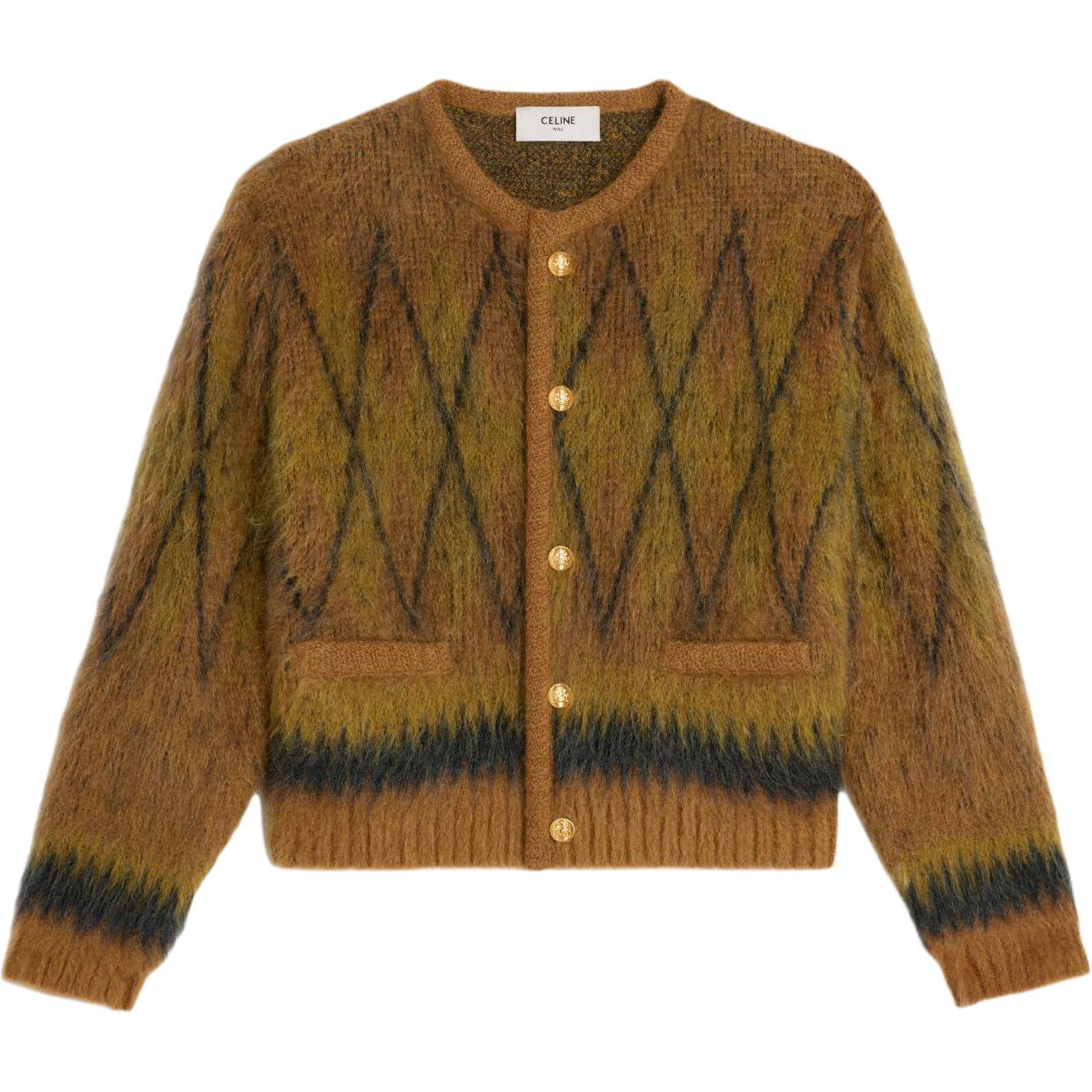 CELINE Cardigan Jacket In Brushed Argyle Mohair