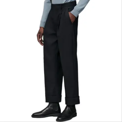 HERMES Casual Pants Men's Black Moderate Straight Fit Pants