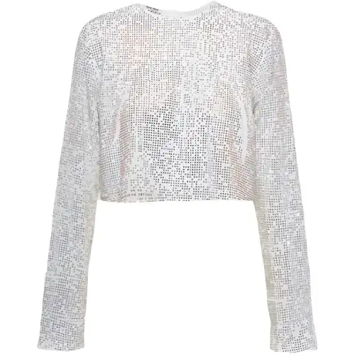 MIU MIU Crop Tops Women's White Crew Neck Moderate