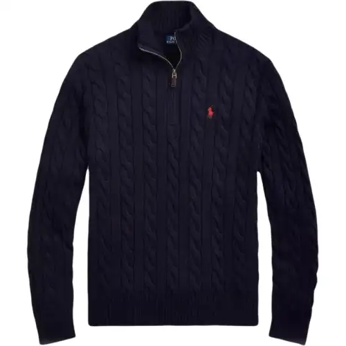 Polo Ralph Lauren SS22 solid color casual micro-label embroidered half-zip sweater standard version men's hunter navy blue