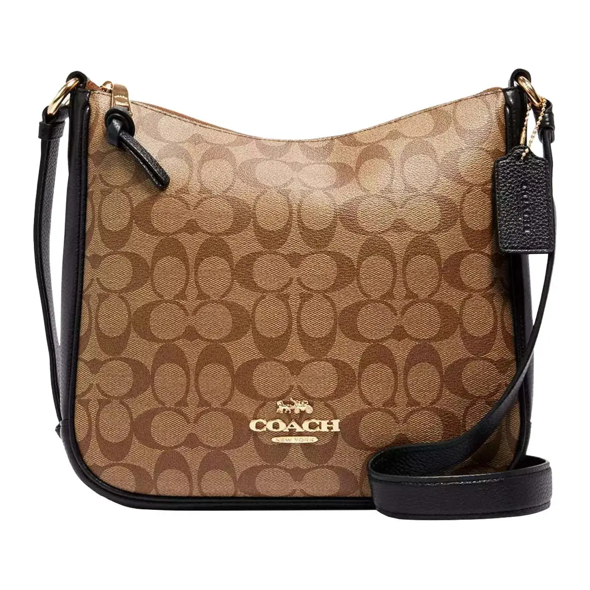 COACH Ellie Coated Canvas Leather Crossbody Bag, Shoulder Bag Medium Unisex Khaki Brown