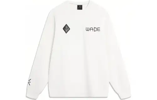 Li Ning X DFT Print Letter Crew Neck Pullover Fleece Lined Long Sleeved Sweatshirt Unisex Ivory