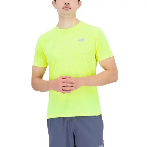 New Balance T Shirts Men's Yellow Crew Neck Moderate Straight Fit