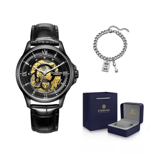 STARKING Mechanical Movement Stainless Steel Watchband Watch Men's Watches Skeleton Dial