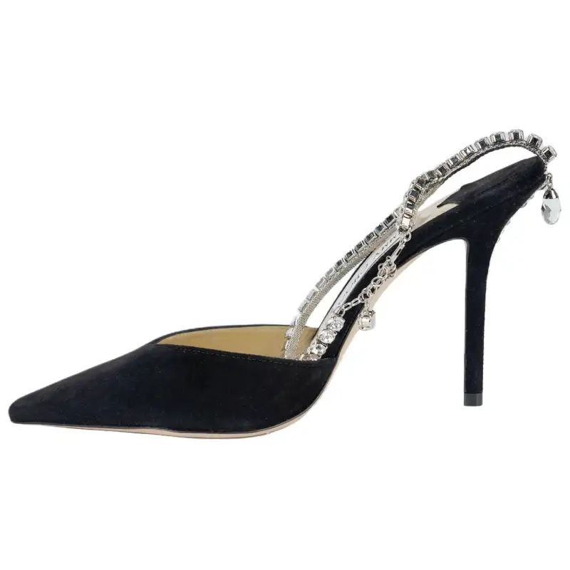 Jimmy Choo Saeda 100mm Pump Crystal Embellished Black Suede