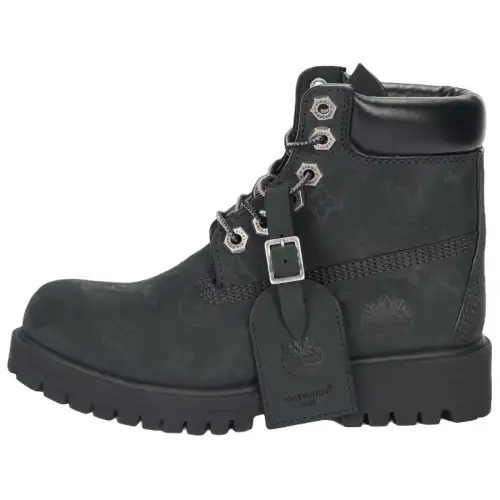 Timberland X LOUIS VUITTON Cow Leather Ankle Length Combat Boots Unisex Black