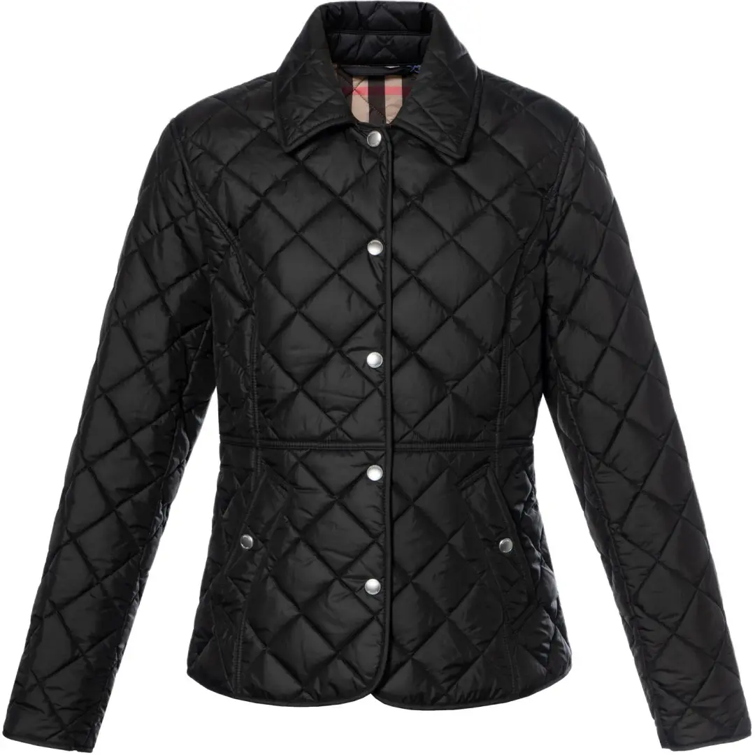 Burberry Puffer Jackets Women's Black Lapel Moderate Quilted Padded Jacket