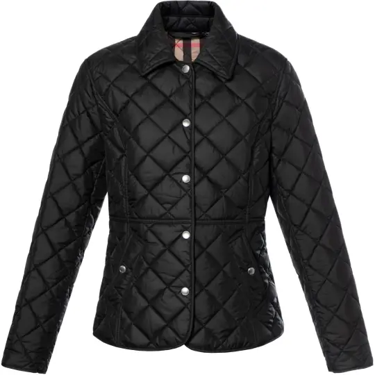 Burberry Puffer Jackets Women's Black Lapel Moderate Quilted Padded Jacket
