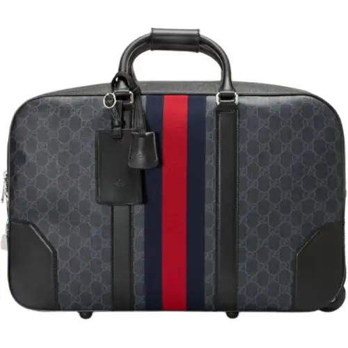 GUCCI Canvas With Leather Travel Bag Handbag Trolley Bag 22 Inch Men's Black Gray