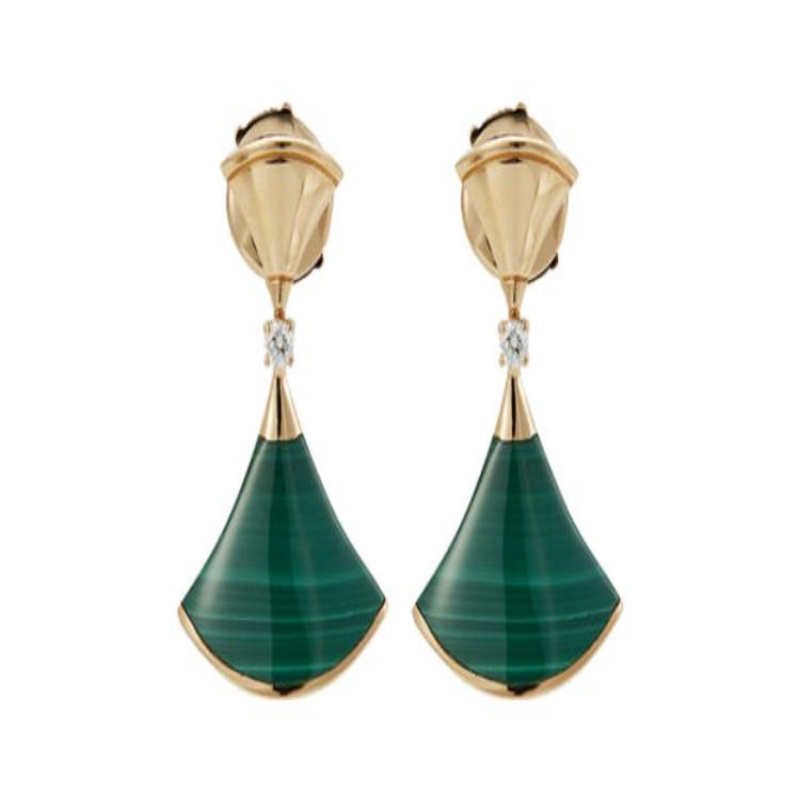BVLGARI Bvlgari, diamond golden earrings malachite, 750 sample gold
